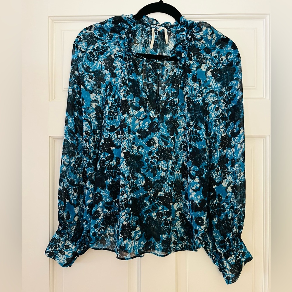 ANTHROPOLOGY Sheer Blue Peasant Blouse
Size Medium